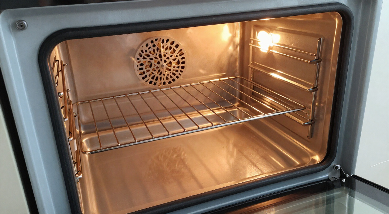 empty preheated oven with a rack in the center position