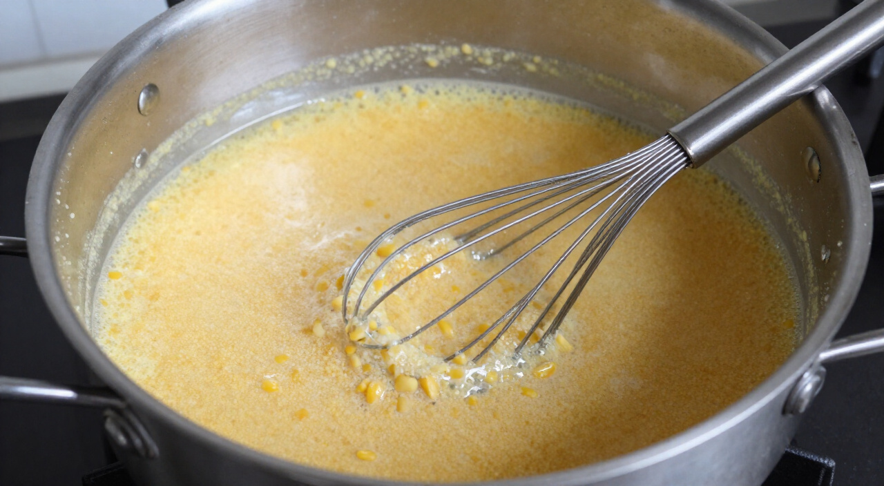 thin cornmeal and water mixture whisked smooth in a saucepan